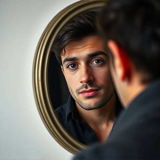 Immagine di una persona che si guarda allo specchio con un'espressione di fiducia e determinazione a Bologna