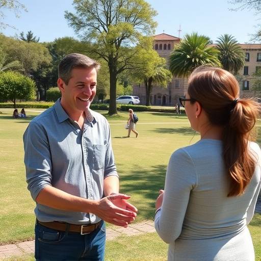 Immagine di una sessione di coaching all'aperto in un parco soleggiato a Bologna, con un coach e un cliente che sorridono