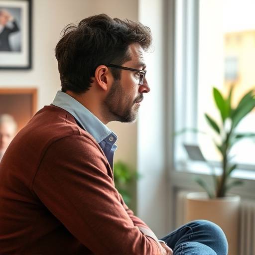 Una persona che riflette durante una sessione di coaching di vita in un ufficio luminoso a Bologna